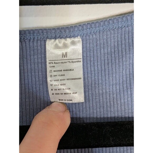 Ribbed Knit Midi Dress Women's M Blue Rayon Spandex Long Sleeve Bodycon EUC - Picture 2 of 3